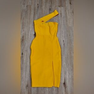 Women’s Yellow Size S Heart Shaped One Shoulder Bodycon Wedding Guest Midi Dress